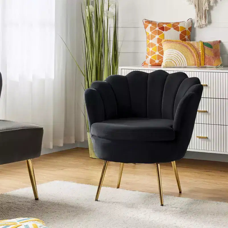Fauteuil baril confortable avec pieds en métal doré, fauteuil d'appoint pour salon