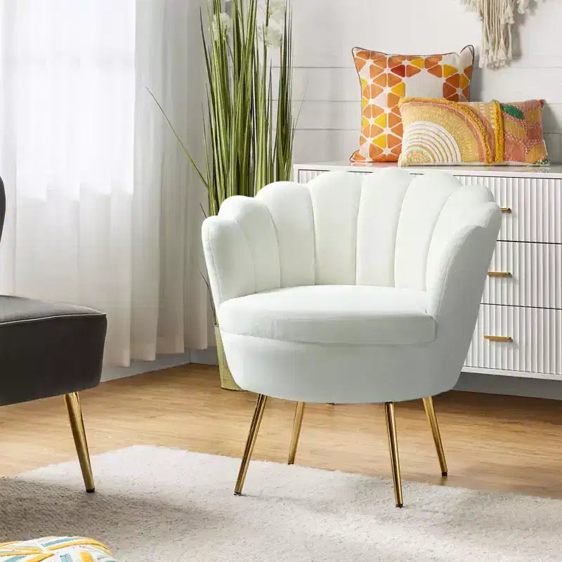 Fauteuil baril confortable avec pieds en métal doré, fauteuil d'appoint pour salon