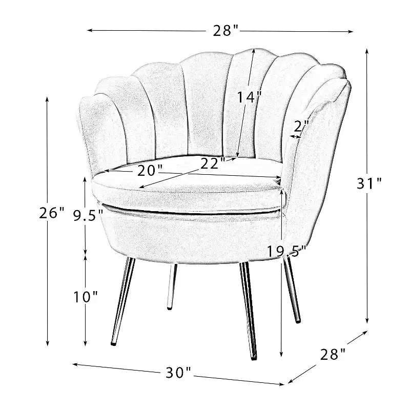 Fauteuil baril confortable avec pieds en métal doré, fauteuil d'appoint pour salon