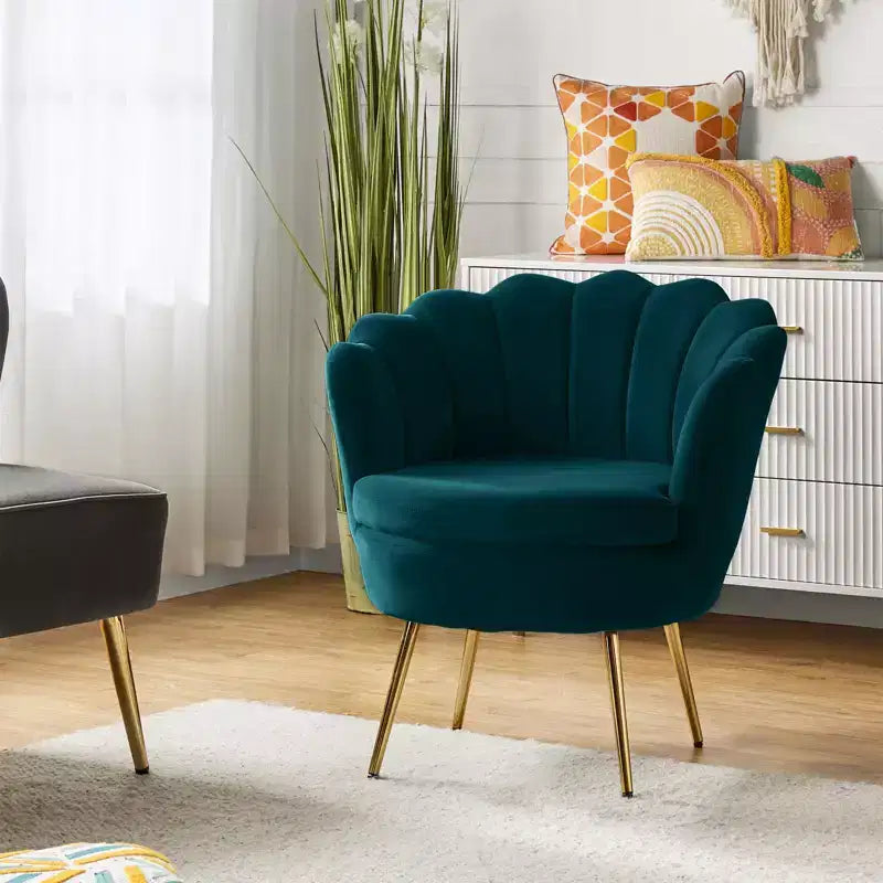 Fauteuil baril confortable avec pieds en métal doré, fauteuil d'appoint pour salon