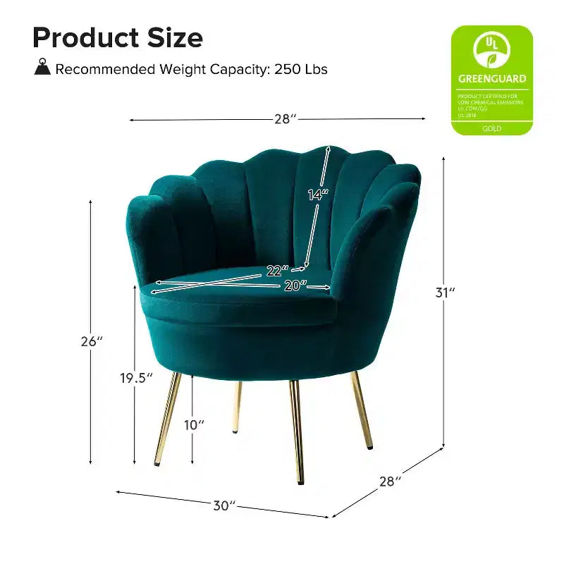 Fauteuil baril confortable avec pieds en métal doré, fauteuil d'appoint pour salon