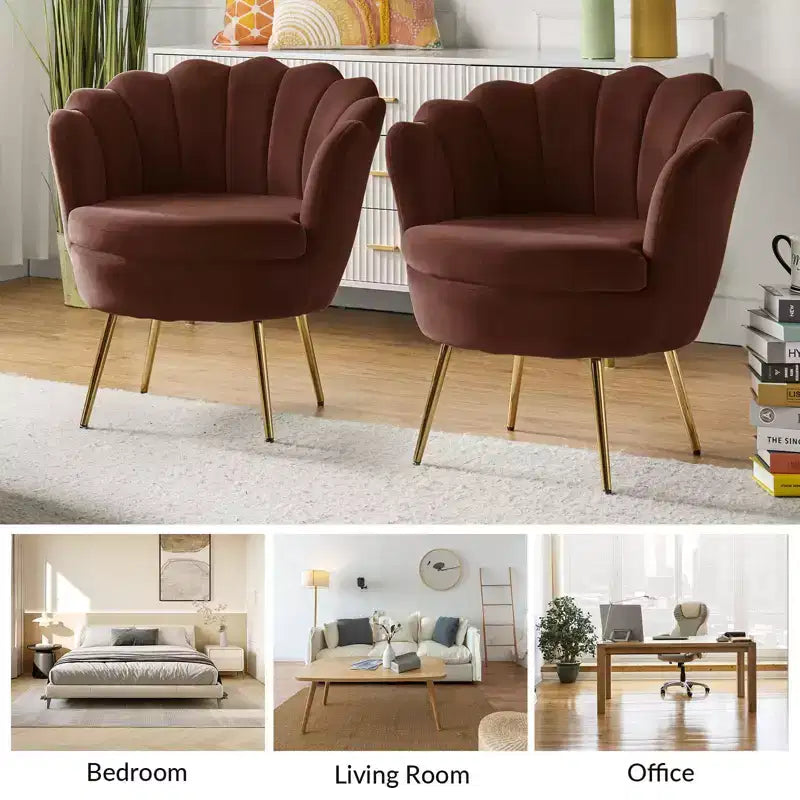 Fauteuil baril confortable avec pieds en métal doré, fauteuil d'appoint pour salon