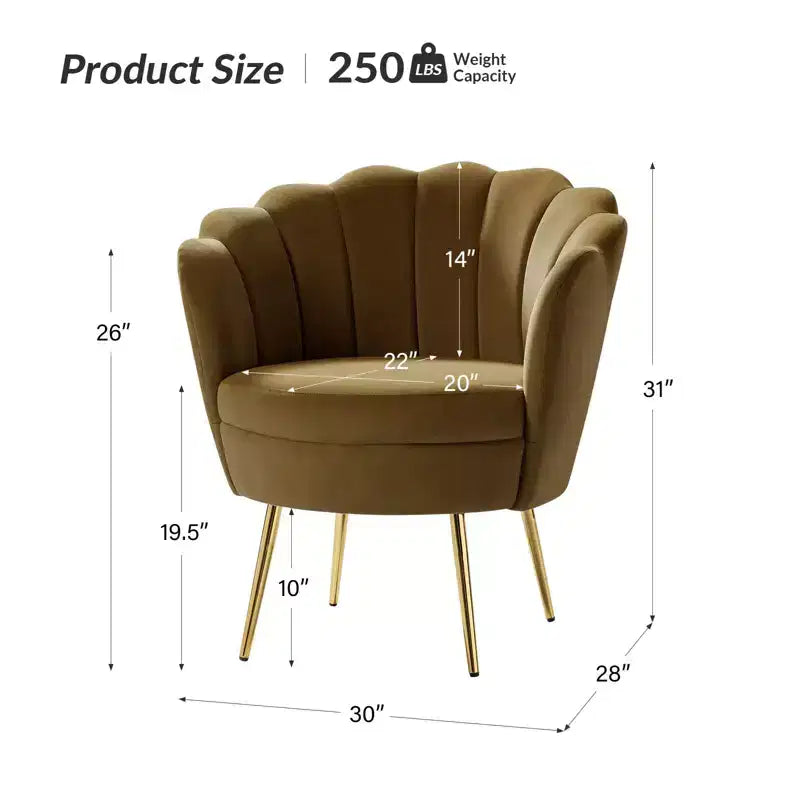 Fauteuil baril confortable avec pieds en métal doré, fauteuil d'appoint pour salon