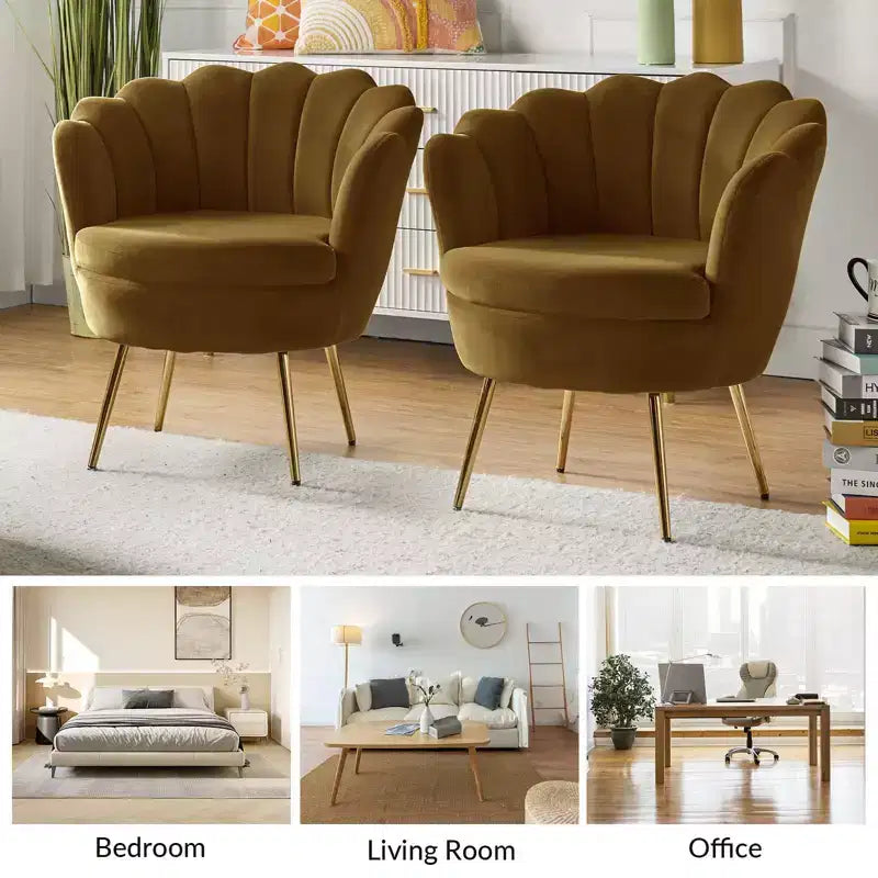 Fauteuil baril confortable avec pieds en métal doré, fauteuil d'appoint pour salon