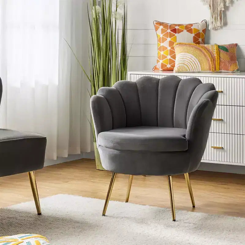 Fauteuil baril confortable avec pieds en métal doré, fauteuil d'appoint pour salon