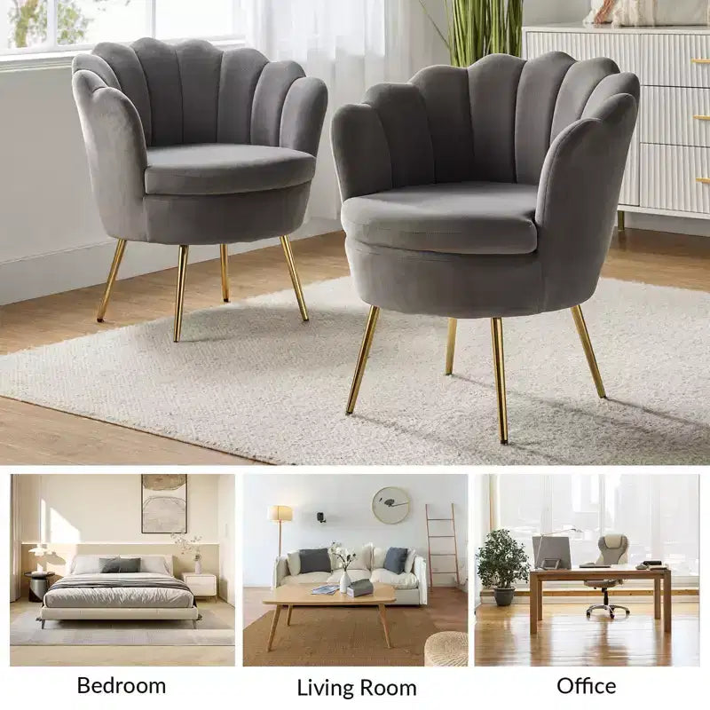 Fauteuil baril confortable avec pieds en métal doré, fauteuil d'appoint pour salon