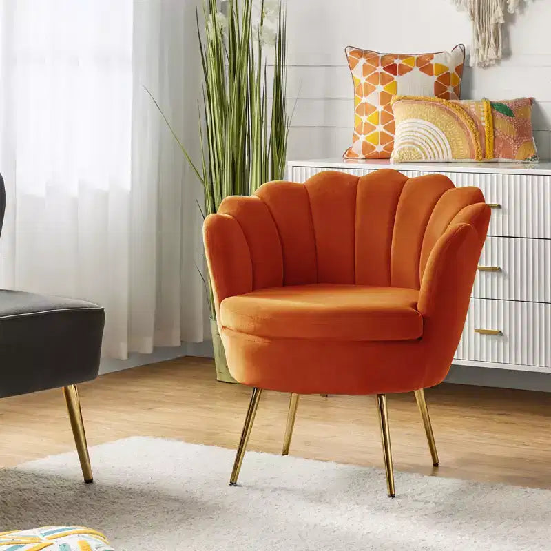 Fauteuil baril confortable avec pieds en métal doré, fauteuil d'appoint pour salon