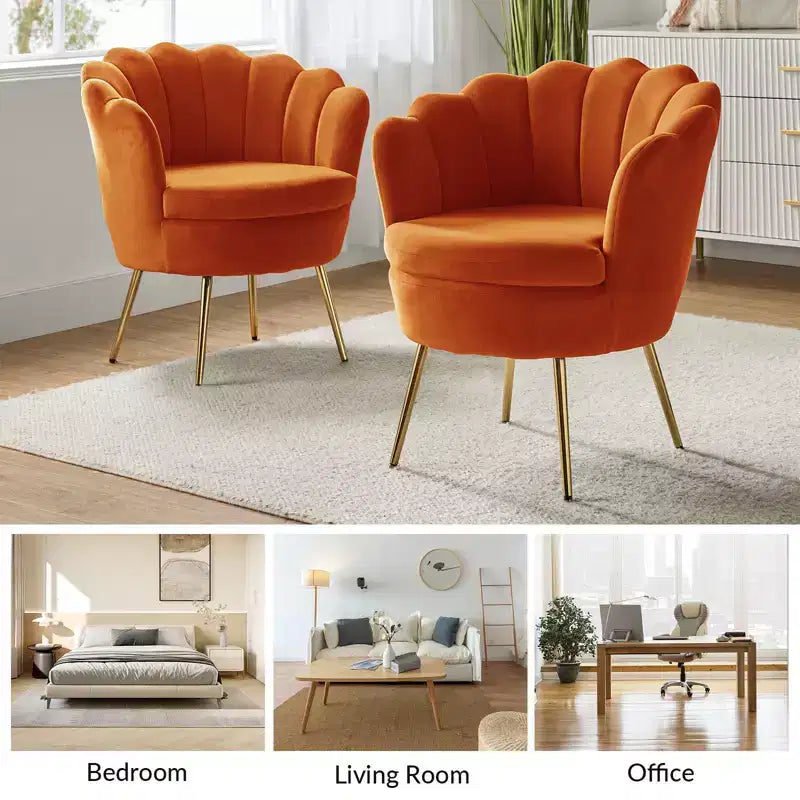 Fauteuil baril confortable avec pieds en métal doré, fauteuil d'appoint pour salon
