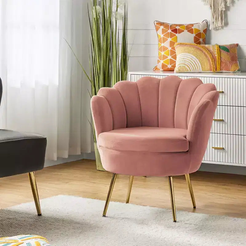 Fauteuil baril confortable avec pieds en métal doré, fauteuil d'appoint pour salon