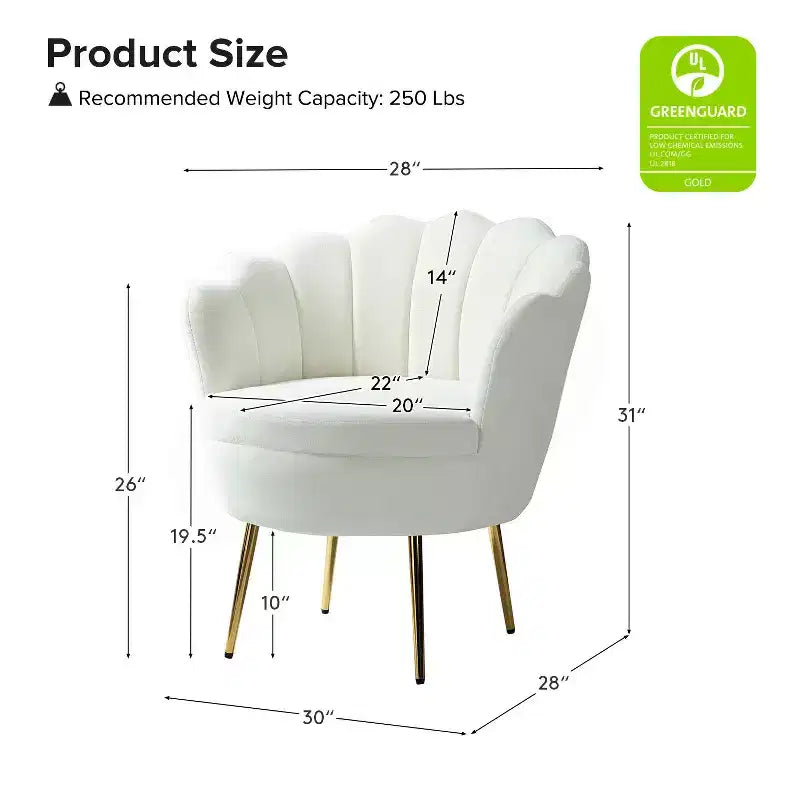 Fauteuil baril confortable avec pieds en métal doré, fauteuil d'appoint pour salon