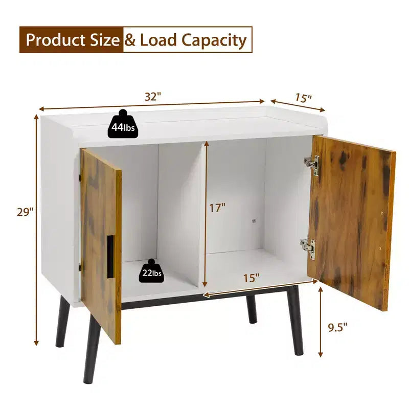 Buffet de rangement avec 2 portes, pieds en métal, armoire d'appoint 81 cm