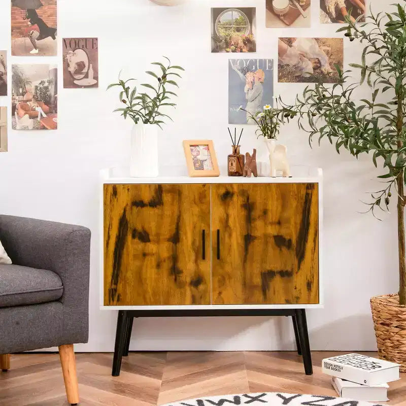 Buffet de rangement avec 2 portes, pieds en métal, armoire d'appoint 81 cm