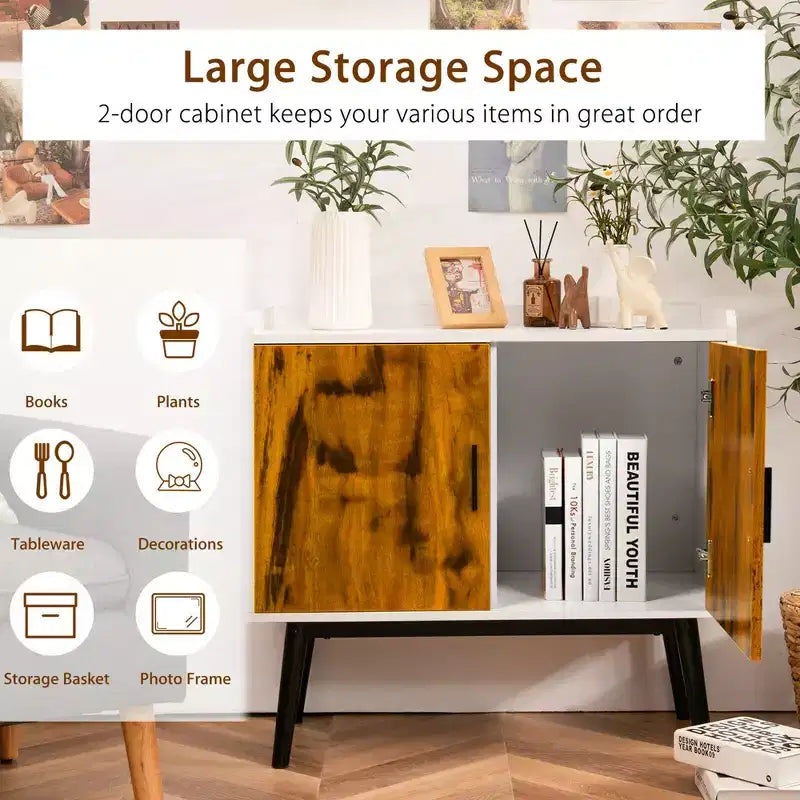 Buffet de rangement avec 2 portes, pieds en métal, armoire d'appoint 81 cm