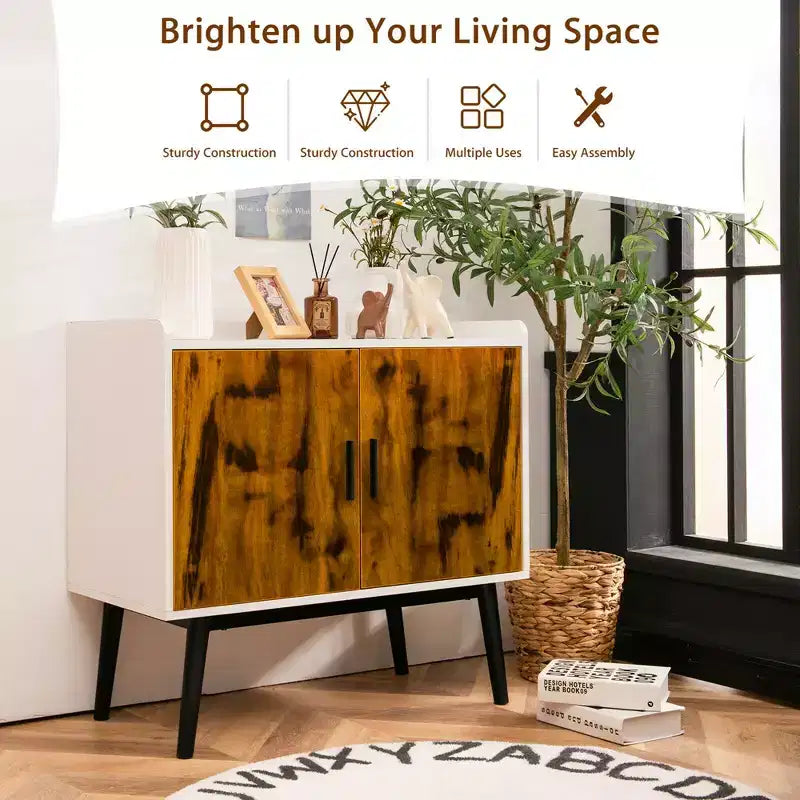 Buffet de rangement avec 2 portes, pieds en métal, armoire d'appoint 81 cm