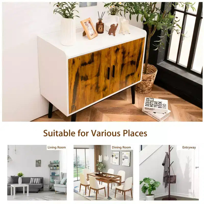 Buffet de rangement avec 2 portes, pieds en métal, armoire d'appoint 81 cm