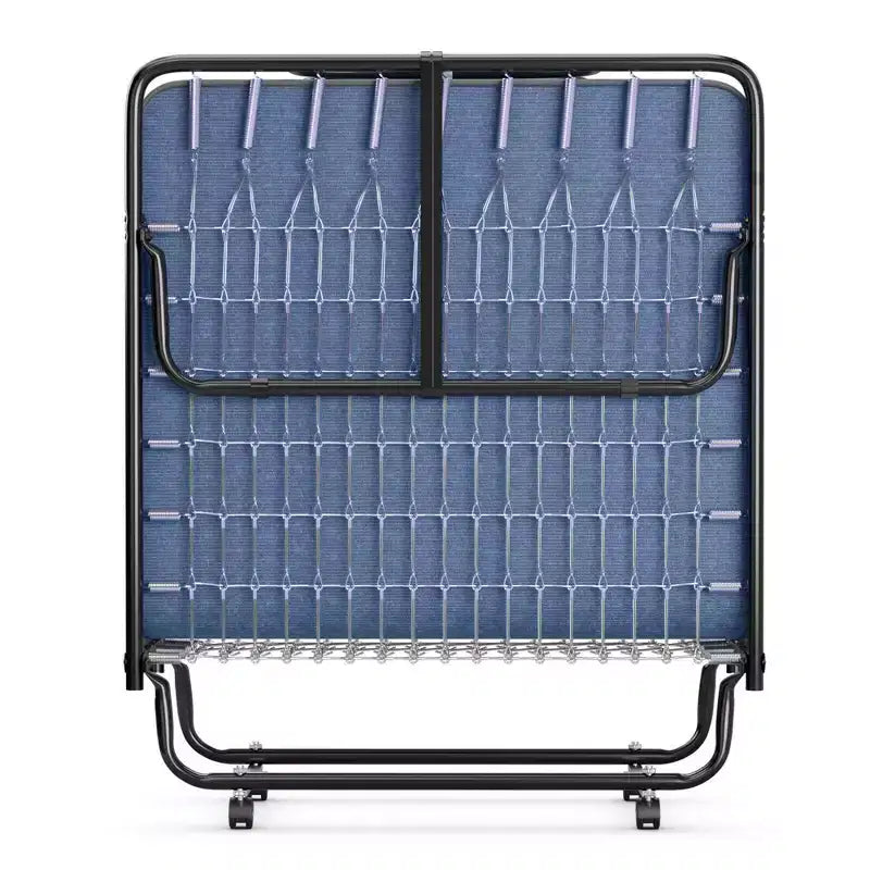 Lit pliant avec matelas en mousse à mémoire de forme, Lit d'appoint portable sur roulettes, Bleu marine