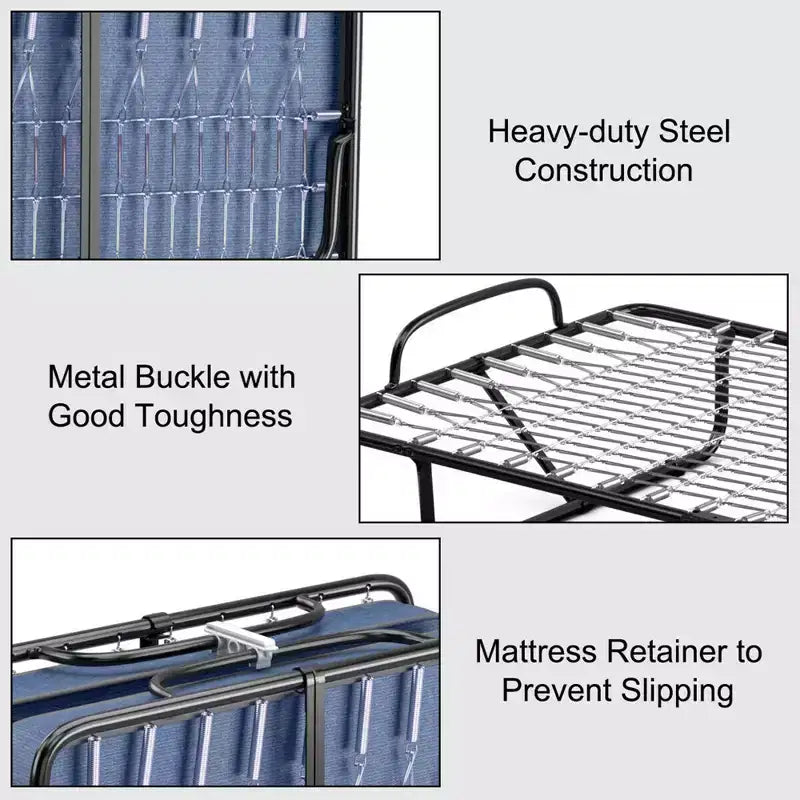 Lit pliant avec matelas en mousse à mémoire de forme, Lit d'appoint portable sur roulettes, Bleu marine