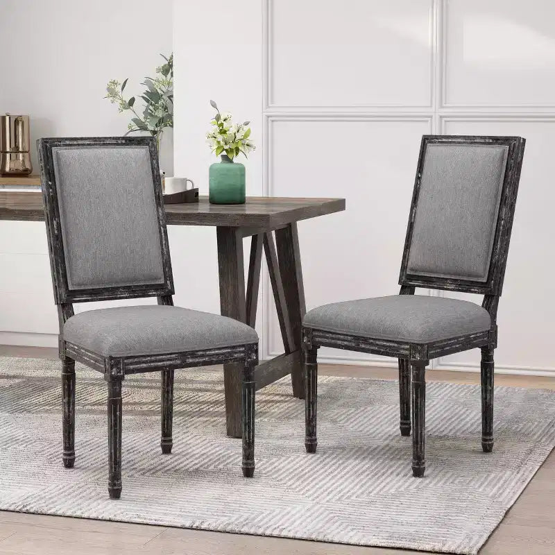 Lot de 2 chaises de salle à manger en bois rembourrées, style campagne française