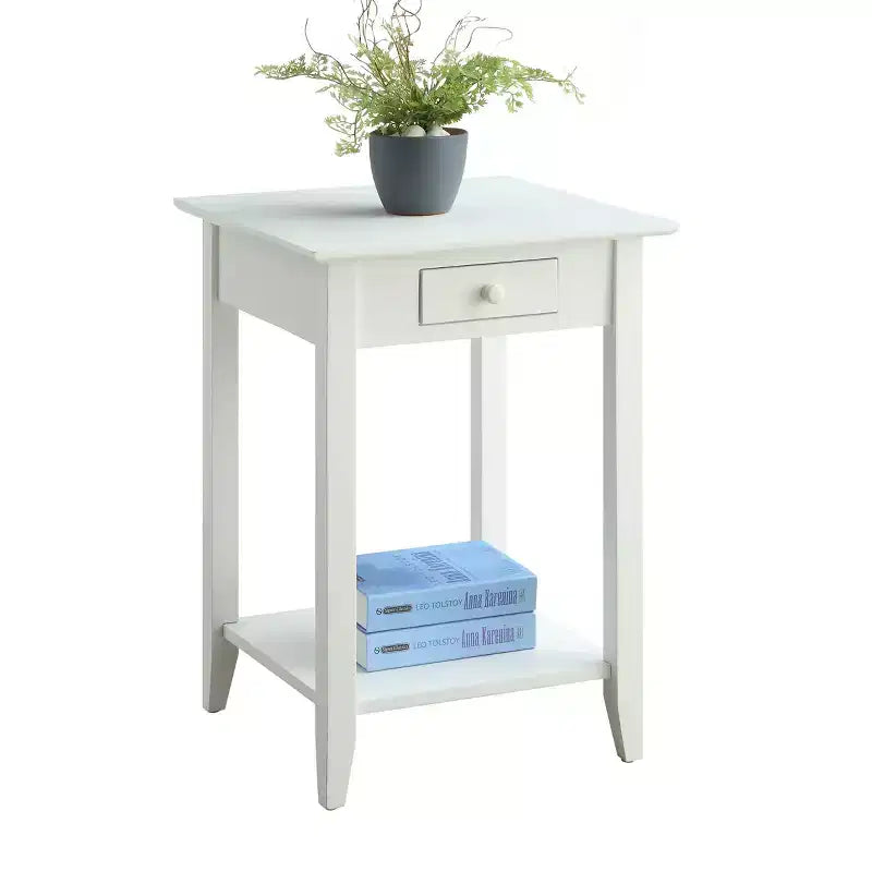 Table d'appoint carrée avec tiroir et étagère, Table d'appoint en bois dur noir