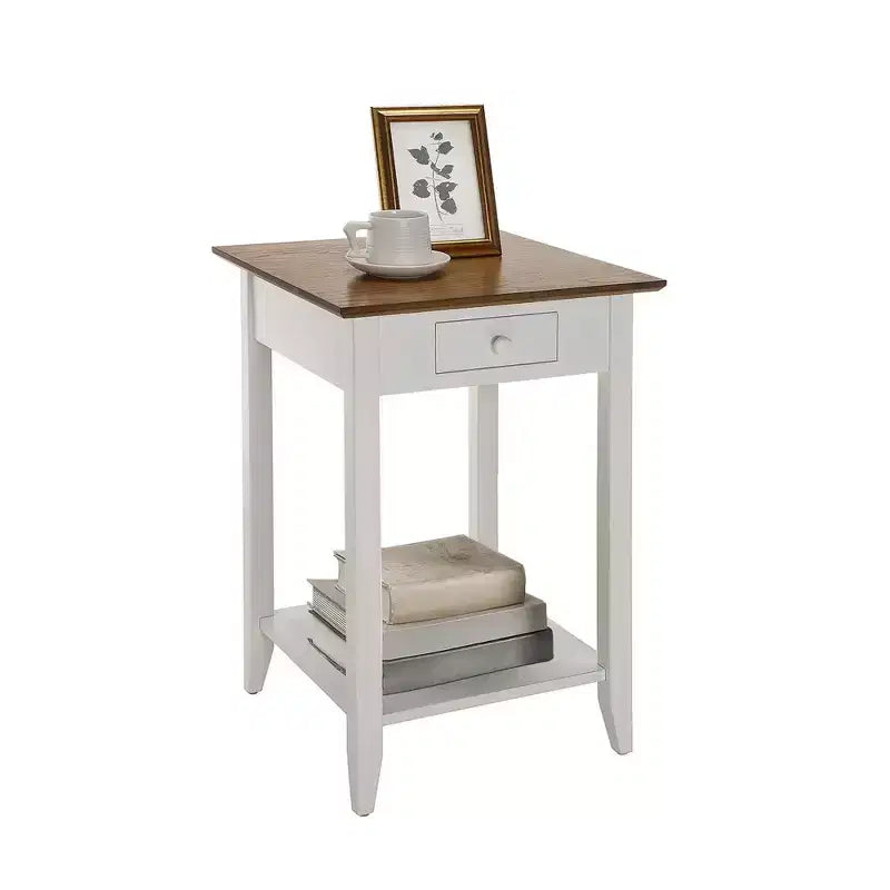 Table d'appoint carrée avec tiroir et étagère, Table d'appoint en bois dur noir