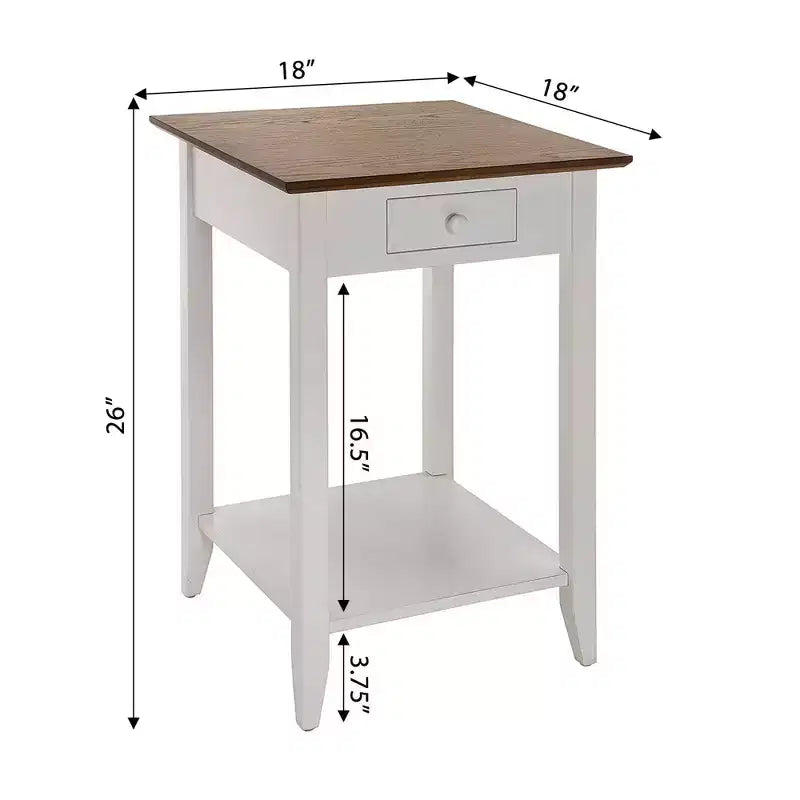 Table d'appoint carrée avec tiroir et étagère, Table d'appoint en bois dur noir