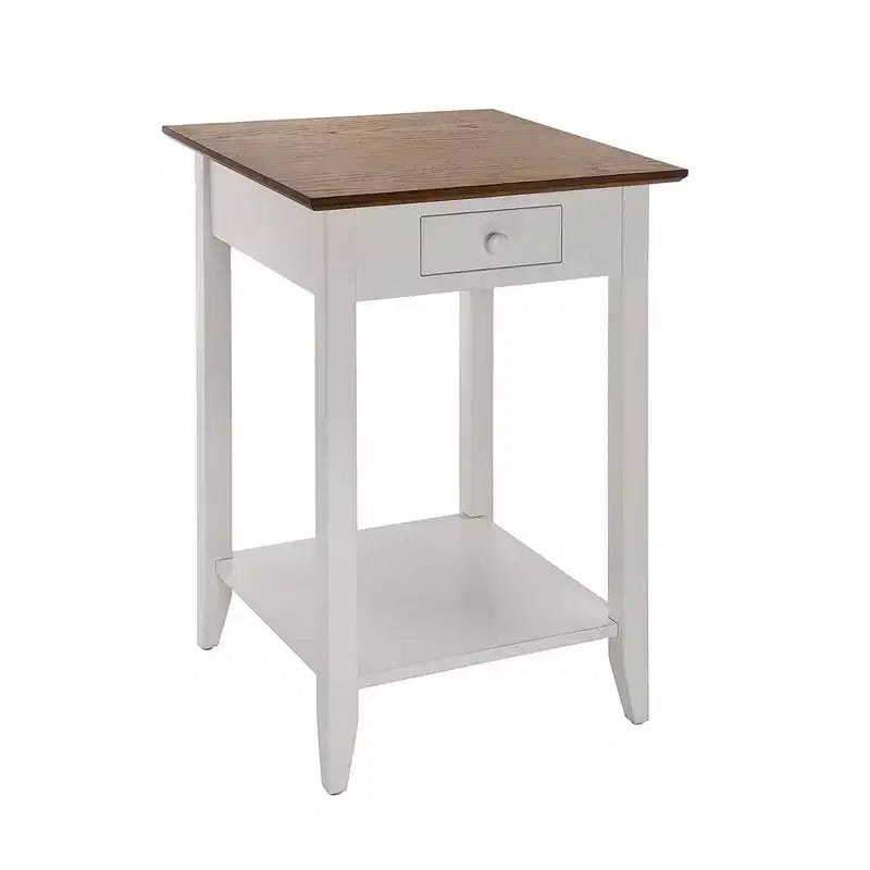 Table d'appoint carrée avec tiroir et étagère, Table d'appoint en bois dur noir