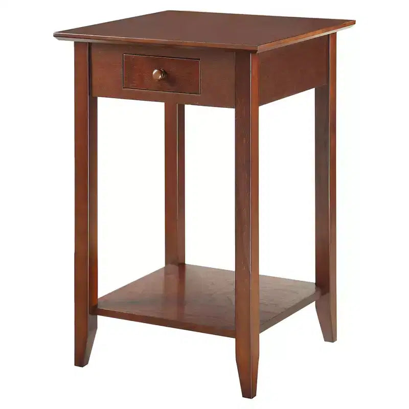 Table d'appoint carrée avec tiroir et étagère, Table d'appoint en bois dur noir