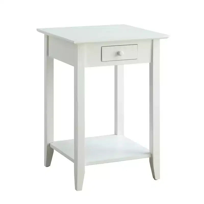 Table d'appoint carrée avec tiroir et étagère, Table d'appoint en bois dur noir