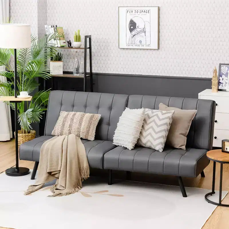 Canapé-lit futon en cuir PU, convertible, pliable, couchage, coloris blanc/noir/gris