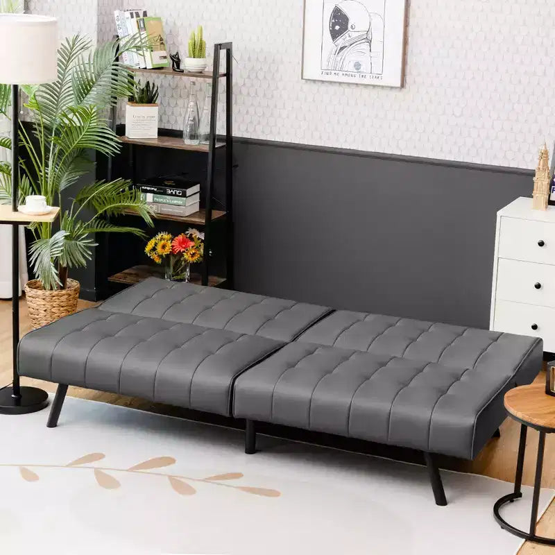 Canapé-lit futon en cuir PU, convertible, pliable, couchage, coloris blanc/noir/gris