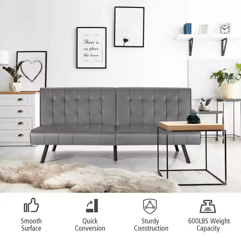 Canapé-lit futon en cuir PU, convertible, pliable, couchage, coloris blanc/noir/gris