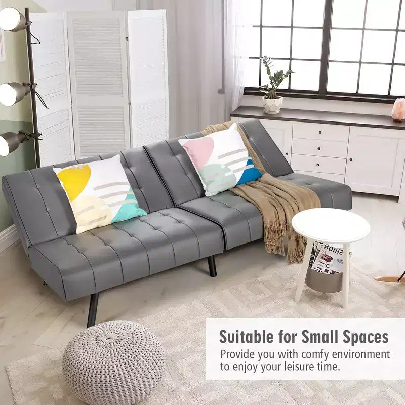 Canapé-lit futon en cuir PU, convertible, pliable, couchage, coloris blanc/noir/gris