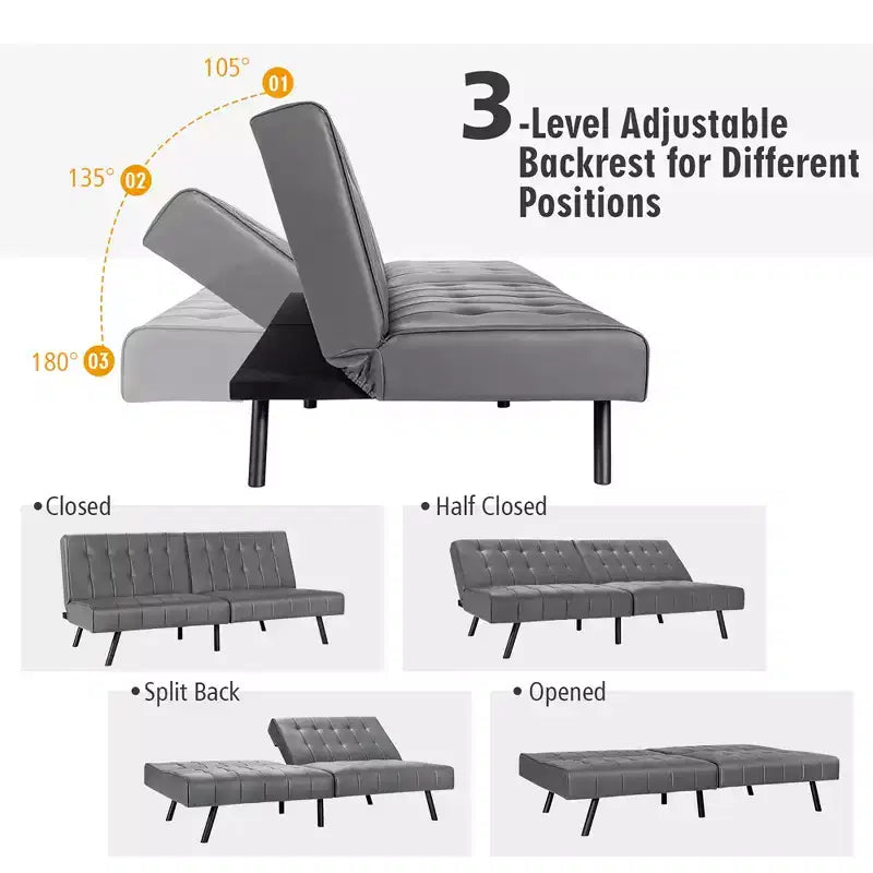 Canapé-lit futon en cuir PU, convertible, pliable, couchage, coloris blanc/noir/gris