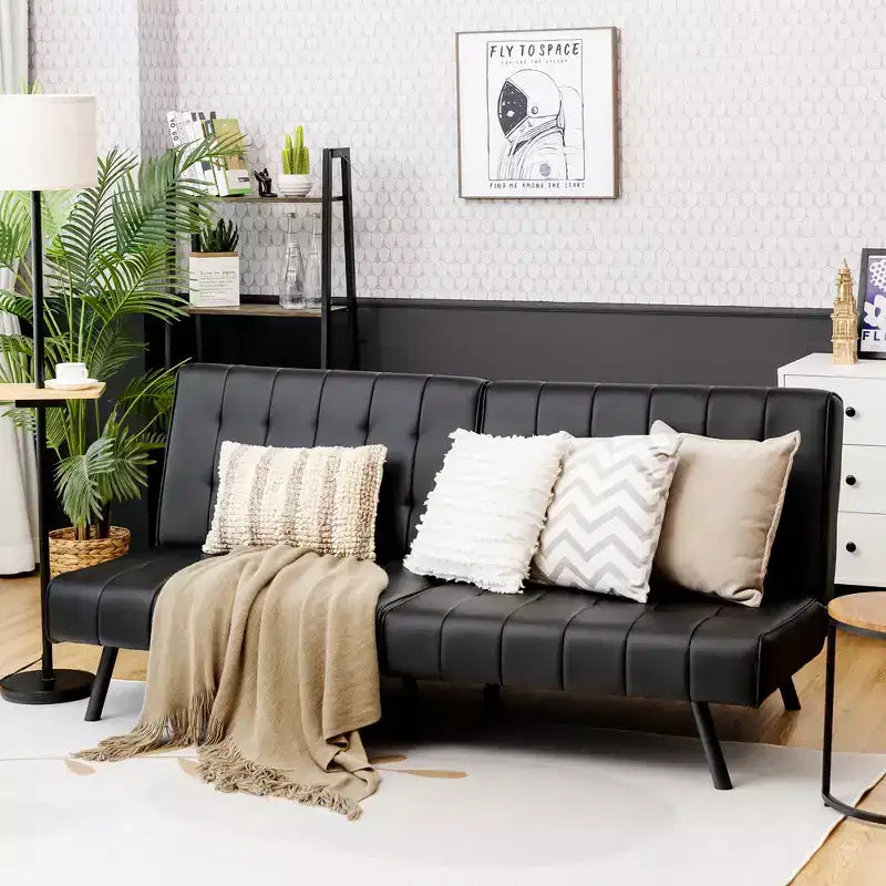 Canapé-lit futon en cuir PU, convertible, pliable, couchage, coloris blanc/noir/gris