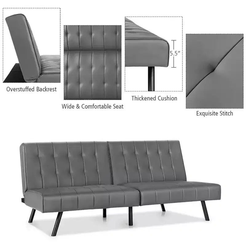 Canapé-lit futon en cuir PU, convertible, pliable, couchage, coloris blanc/noir/gris