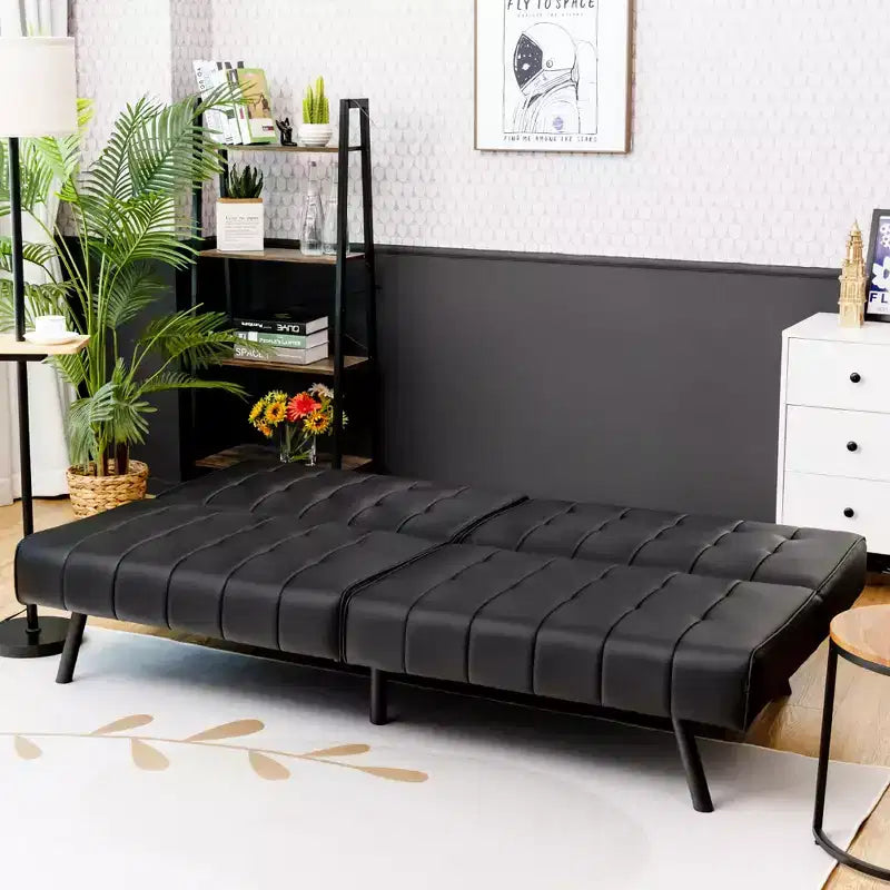 Canapé-lit futon en cuir PU, convertible, pliable, couchage, coloris blanc/noir/gris