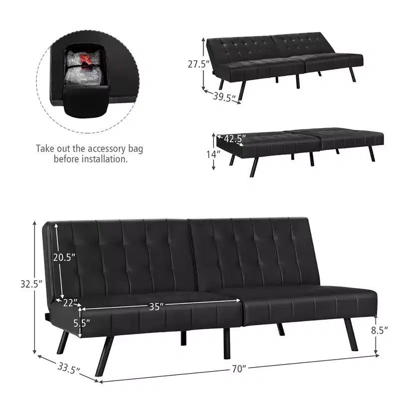 Canapé-lit futon en cuir PU, convertible, pliable, couchage, coloris blanc/noir/gris