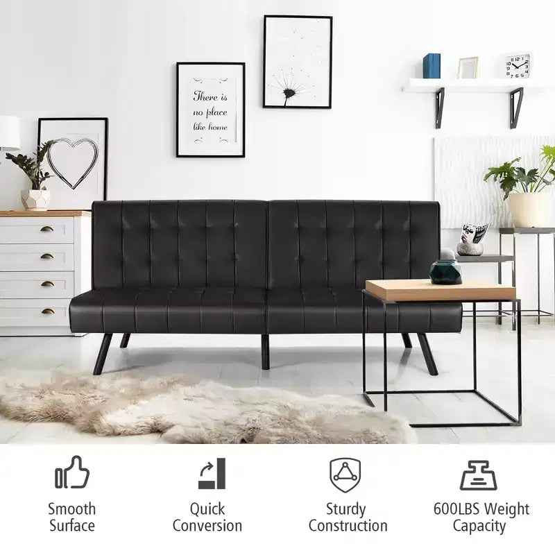 Canapé-lit futon en cuir PU, convertible, pliable, couchage, coloris blanc/noir/gris