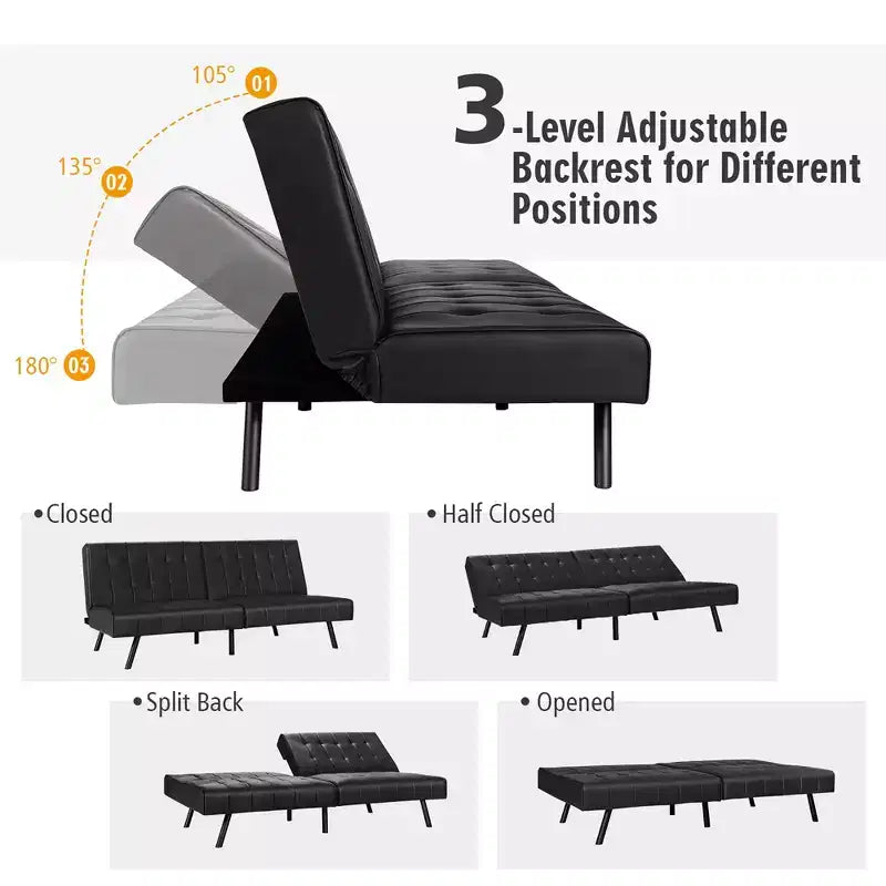 Canapé-lit futon en cuir PU, convertible, pliable, couchage, coloris blanc/noir/gris