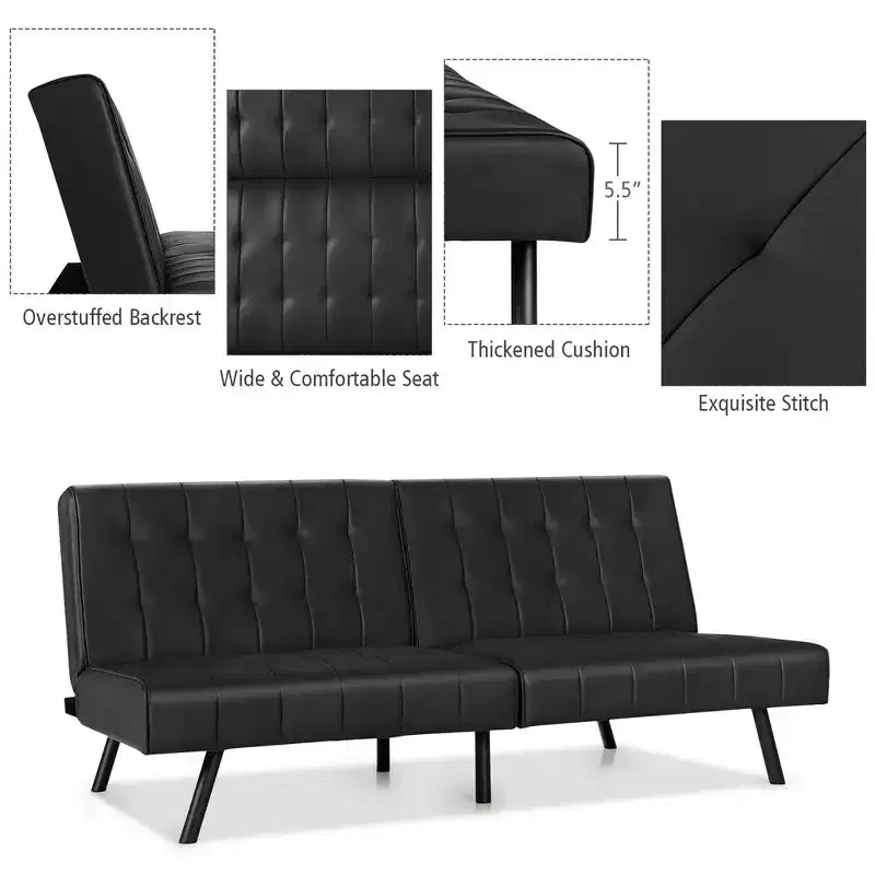 Canapé-lit futon en cuir PU, convertible, pliable, couchage, coloris blanc/noir/gris