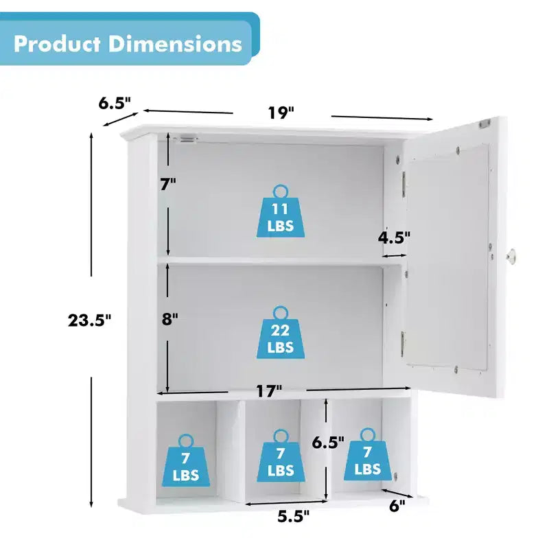 Armoire à pharmacie à miroir, rangement mural pour salle de bain avec étagère réglable, gris/marron