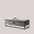 Banc en velours avec base en métal, Banc de lit pour salon, Gris